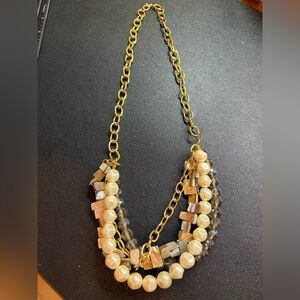 Handmade Elegant Gold and Cream Beaded Necklace